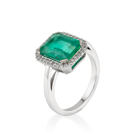 Inel cu smarald 2.80ct si diamante 0.18ct din aur alb 18k