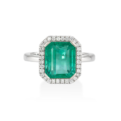 Inel cu smarald 2.80ct si diamante 0.18ct din aur alb 18k