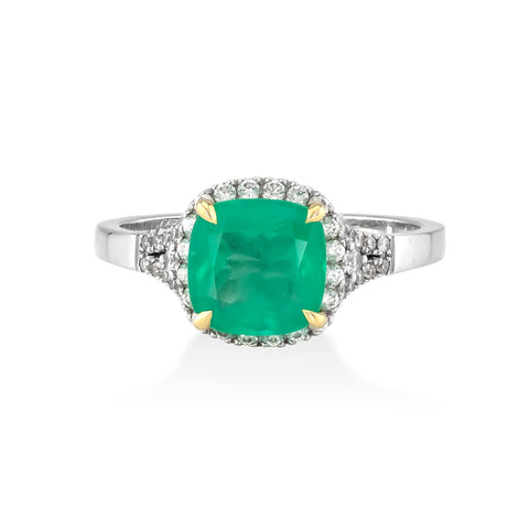 Inel cu smarald cushion cut de 2.03ct si diamante 0.40ct din aur galben si alb 18k