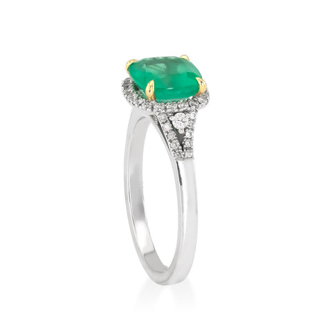 Inel cu smarald cushion cut de 2.03ct si diamante 0.40ct din aur galben si alb 18k
