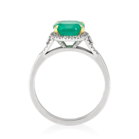 Inel cu smarald cushion cut de 2.03ct si diamante 0.40ct din aur galben si alb 18k