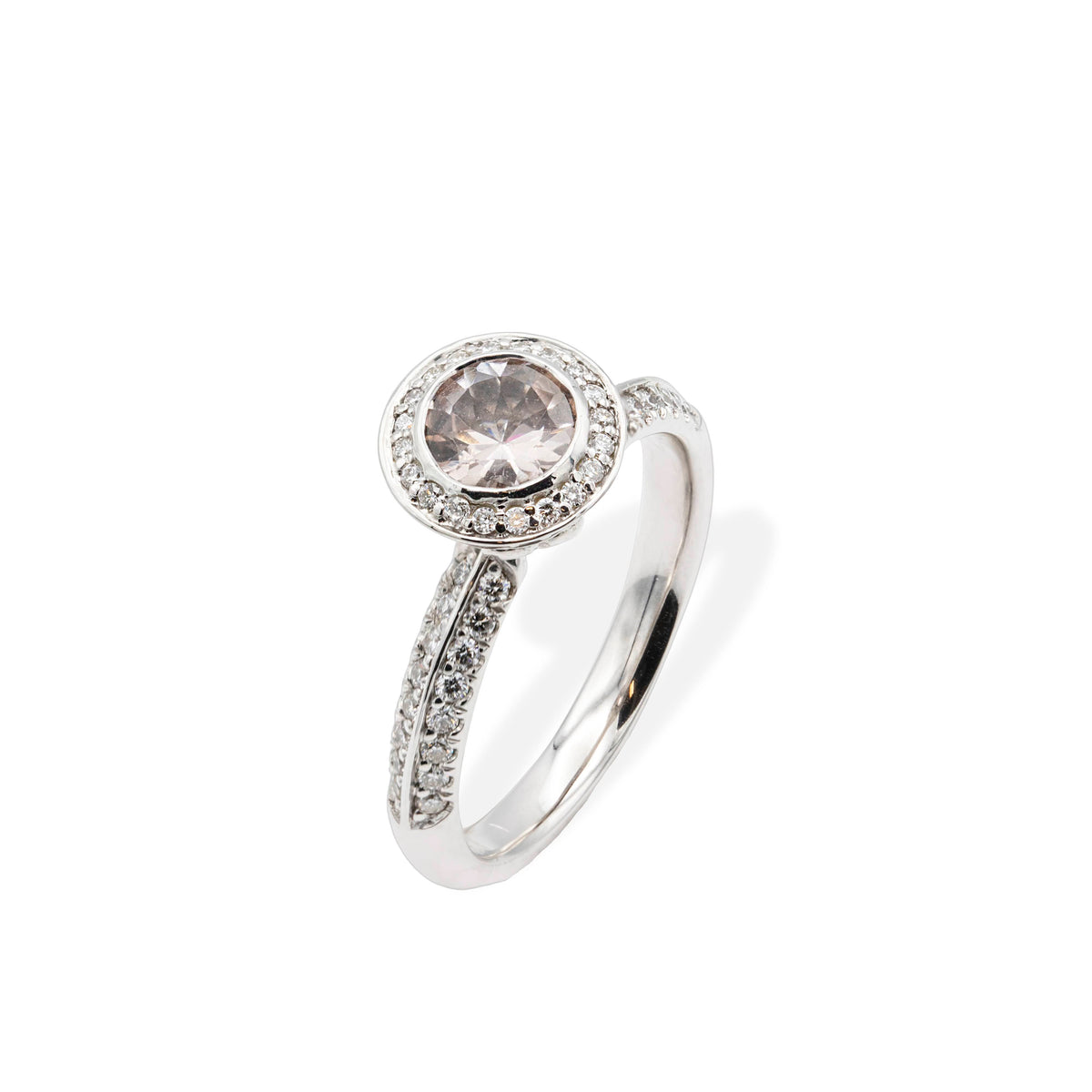 Inel de logodna cu morganit si diamante 0.99ct din aur alb de 18K