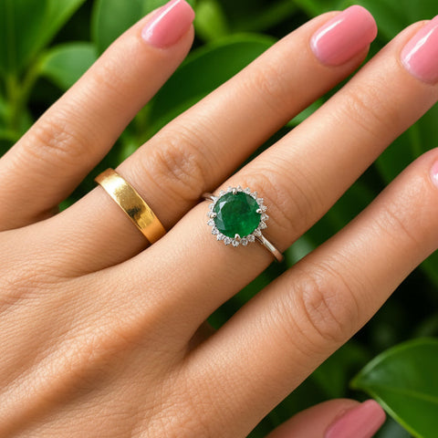 Inel Jardin de l'Amour - Solitaire Smarald 1.95ct si Diamante, Aur Alb 18K