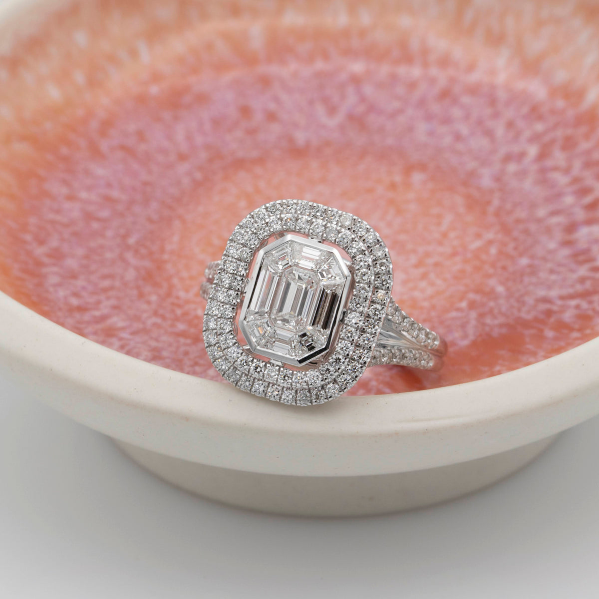 Inel de logodna microsetting de diamante 2.40ct din aur alb de 18K