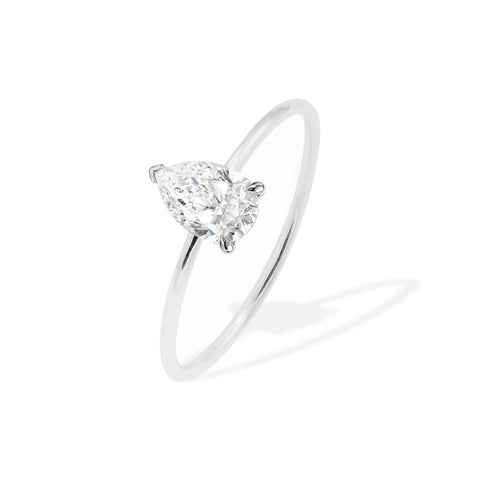 Inel de logodna solitaire cu diamant Pear Cut 0.18ct din aur alb de 18K
