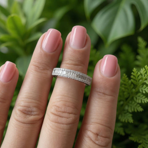 Inel Infini Blanc - Eternity Diamante Baguette & Brilliant 1.50ct, Aur Alb 18K