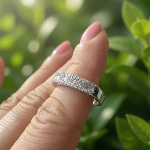 Inel Infini Blanc - Eternity Diamante Baguette & Brilliant 1.50ct, Aur Alb 18K