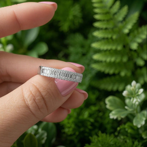 Inel Infini Blanc - Eternity Diamante Baguette & Brilliant 1.50ct, Aur Alb 18K