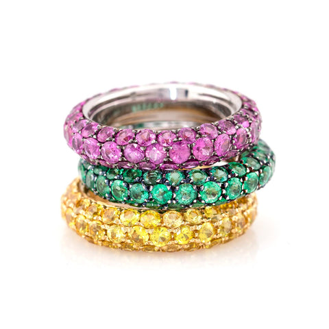 Inel pave 4.50ct smaralde din aur alb 18k