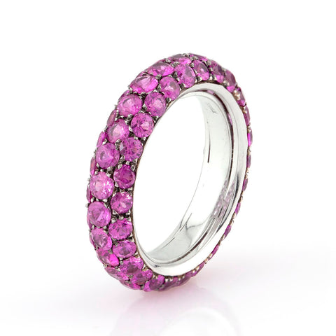 Inel pave 4.50ct safire roz din aur alb 18k