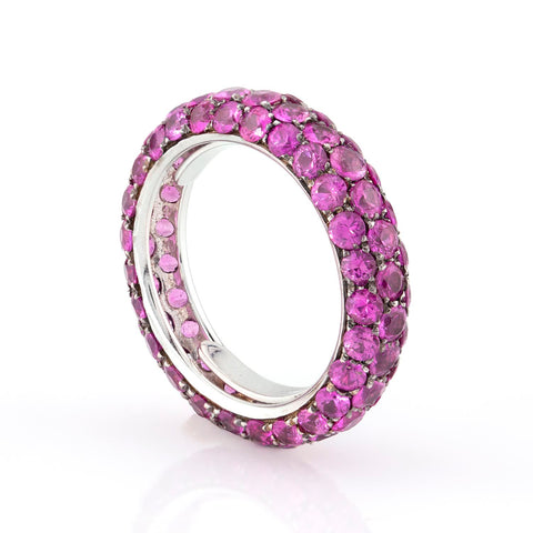 Inel pave 4.50ct safire roz din aur alb 18k
