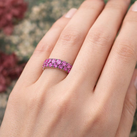 18K rhodium-plated white gold ring paved with black diamonds 0.10ct