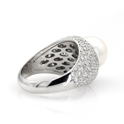 Inel signet cu perla si 2.02ct diamante din aur alb 18k