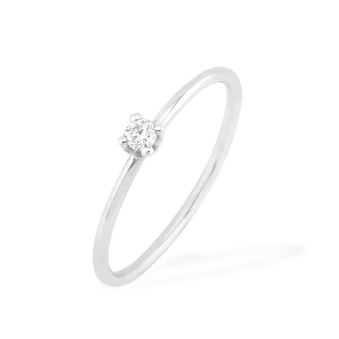 Inel solitaire cu diamant din aur alb de 18K