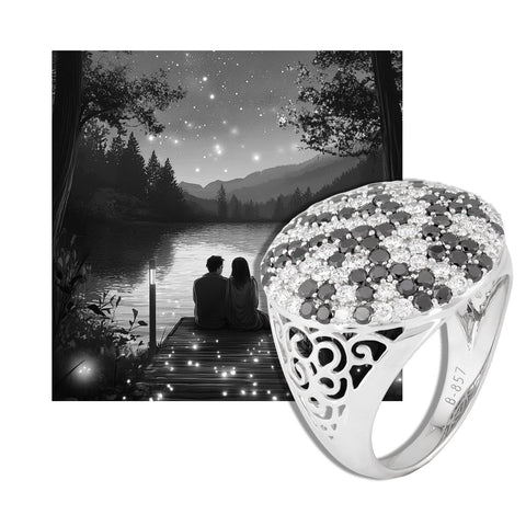 Inel cu diamante albe si negre 1.95ct din aur alb de 18k