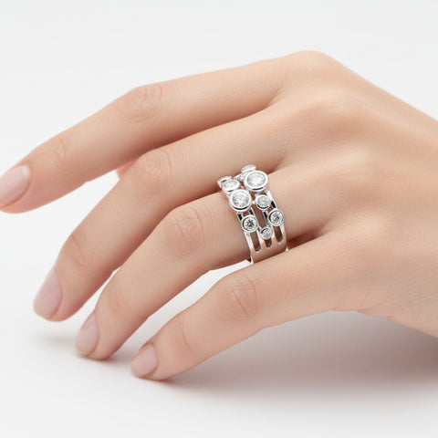 18K rhodium-plated white gold ring paved with black diamonds 0.10ct