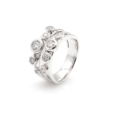 18K rhodium-plated white gold ring paved with black diamonds 0.10ct