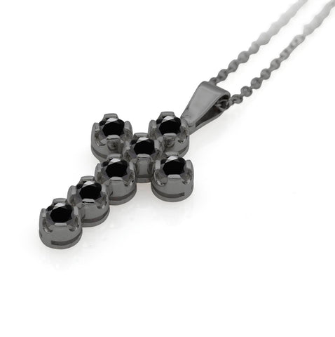 Cruce din aur alb de 18k rodiat cu 7 diamante negre 0.91ct