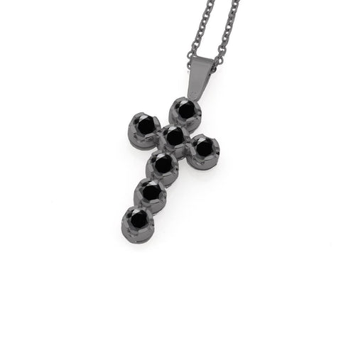 Cruce din aur alb de 18k rodiat cu 7 diamante negre 0.91ct