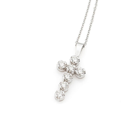 Cruce din aur alb de 18k cu 7 diamante albe 0.78ct