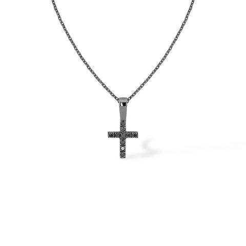 Lantisor cu pandant cruce pave din aur de  18k cu diamante naturale