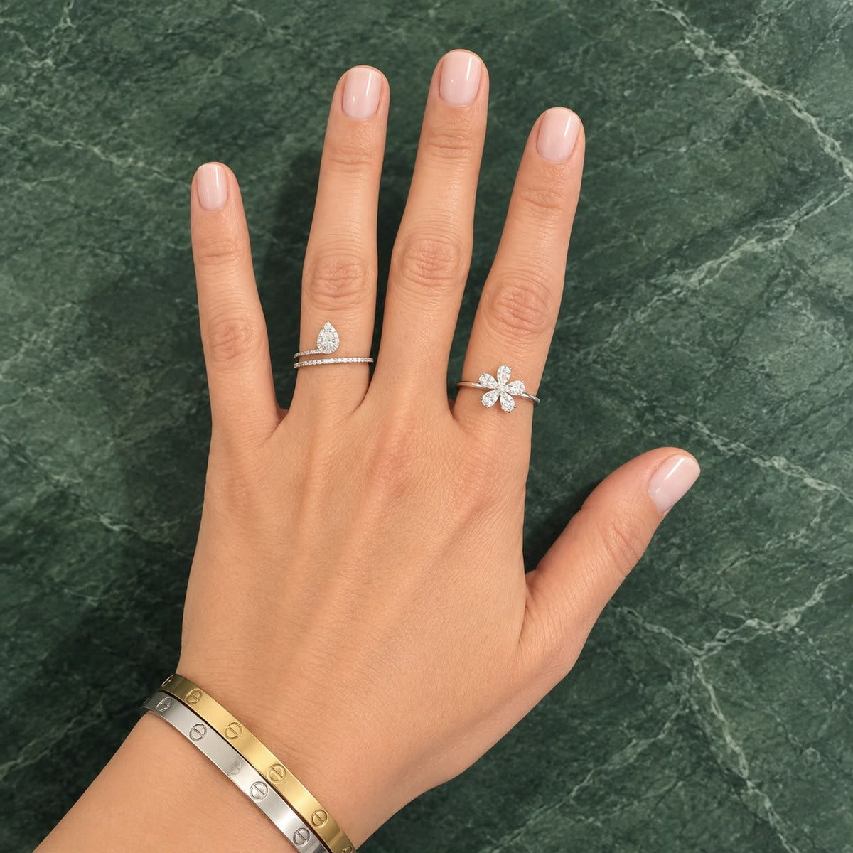 Bubbles ring with 14K white gold zirconia
