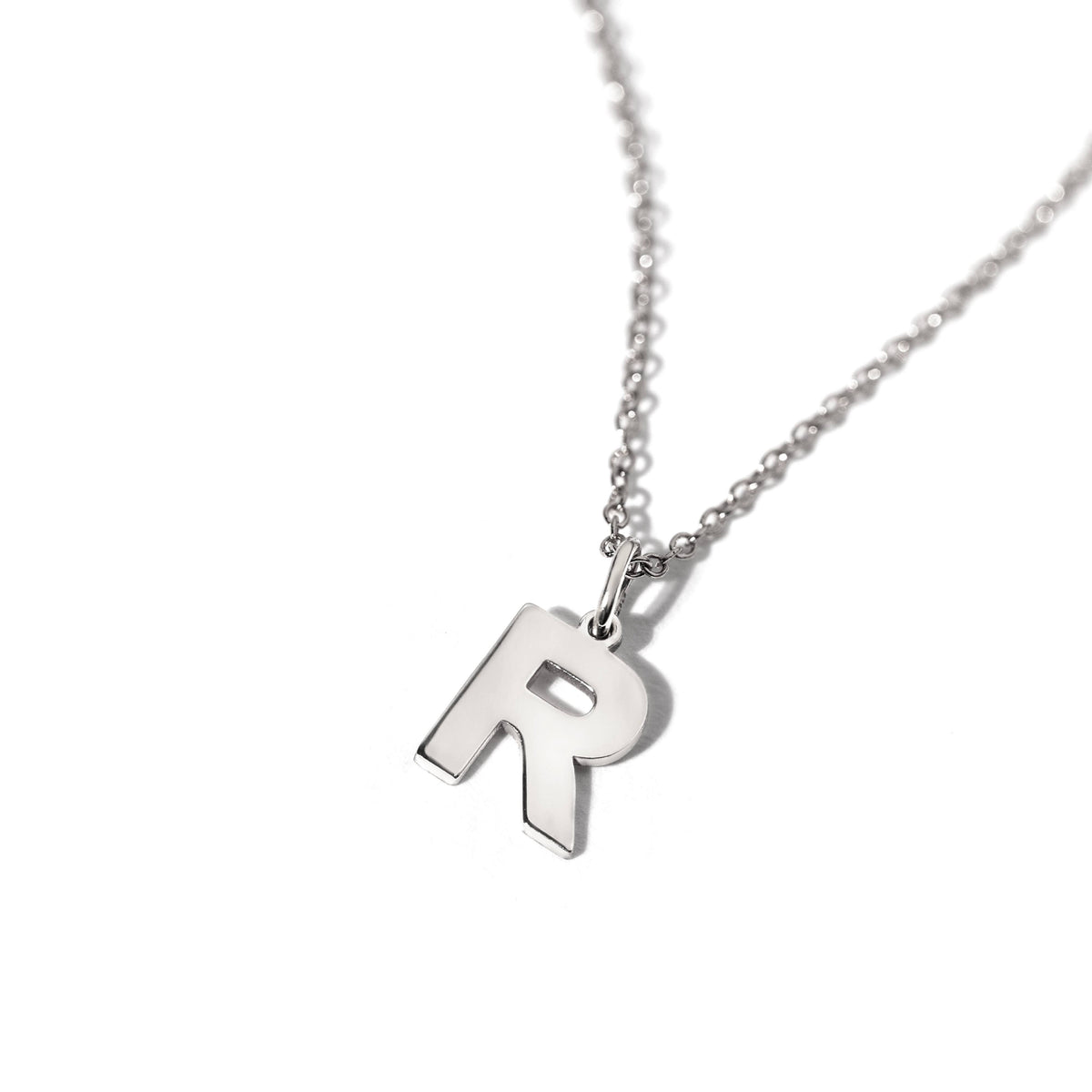 Pandant Litera R aur alb 14K