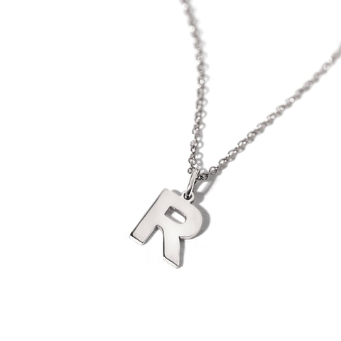 Pandant Litera R aur alb 14K