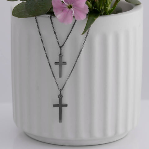 Pandant Cruce Mini aur alb rodiat negru de 14K