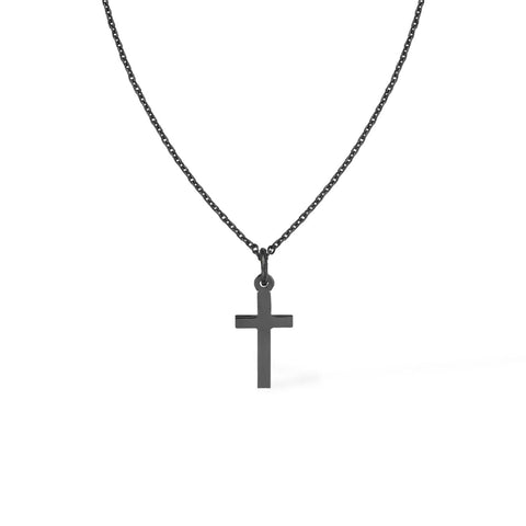 Pandant Cruce Mini aur alb rodiat negru de 14K