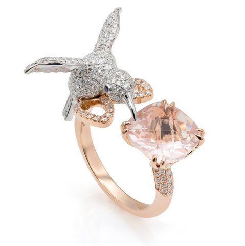 Positano | Inel cu Morganit Natural 2.30ct si Diamante 1.49ct, aur roz 18k