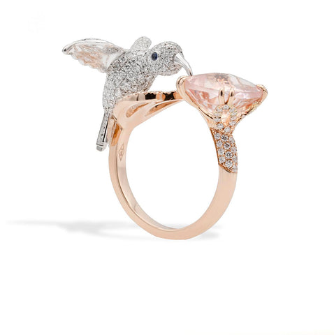 Positano | Inel cu Morganit Natural 2.30ct si Diamante 1.49ct, aur roz 18k
