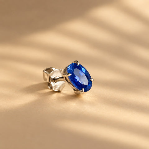 Sintra | Cercel cu Safir Natural Oval 0.30ct, aur alb 18k