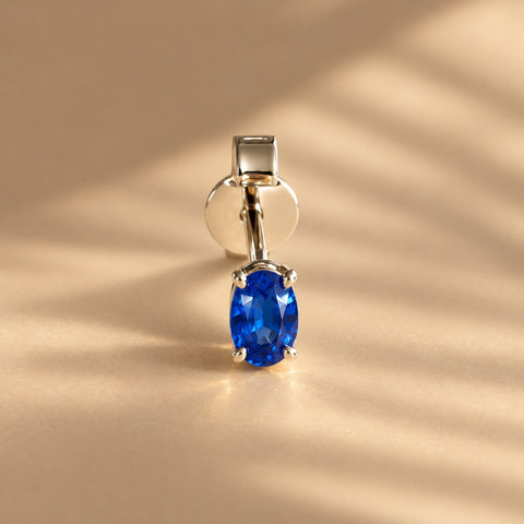 Sintra | Cercel cu Safir Natural Oval 0.30ct, aur alb 18k
