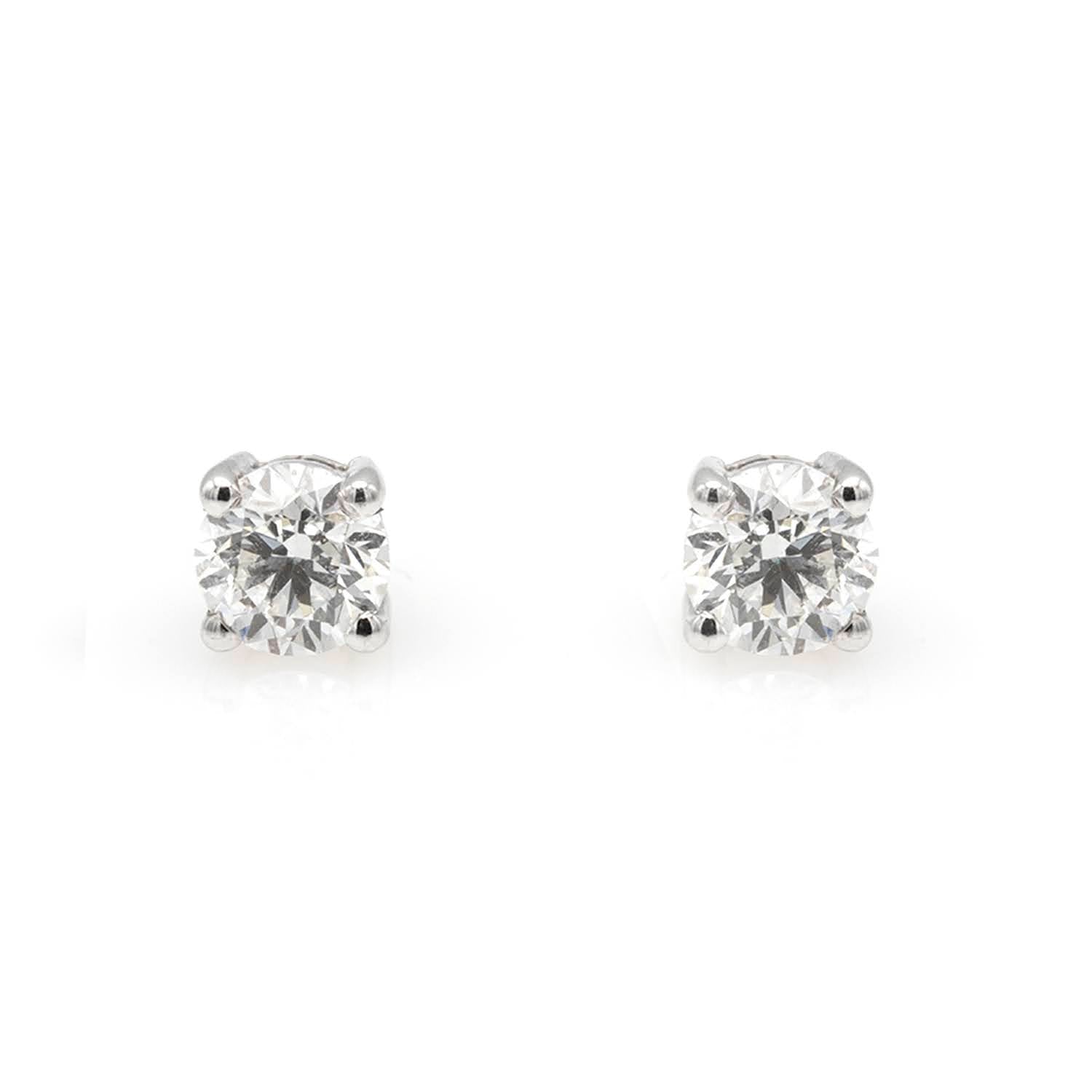 Round Brilliant 1.02ct Diamond 4 Claw Stud Earrings - London Collection