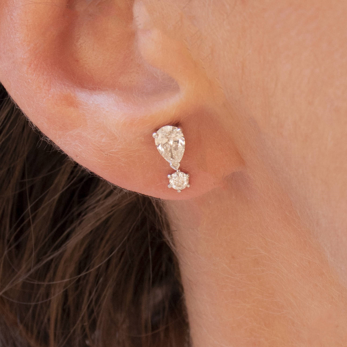 Cercei Solitaire diamant Pear Cut albe 0.36ct din aur alb de 18k