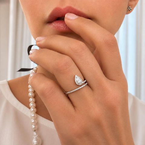 Stockholm | Inel Diamant Drop Cut 0.31ct Pave | Aur Alb 18K