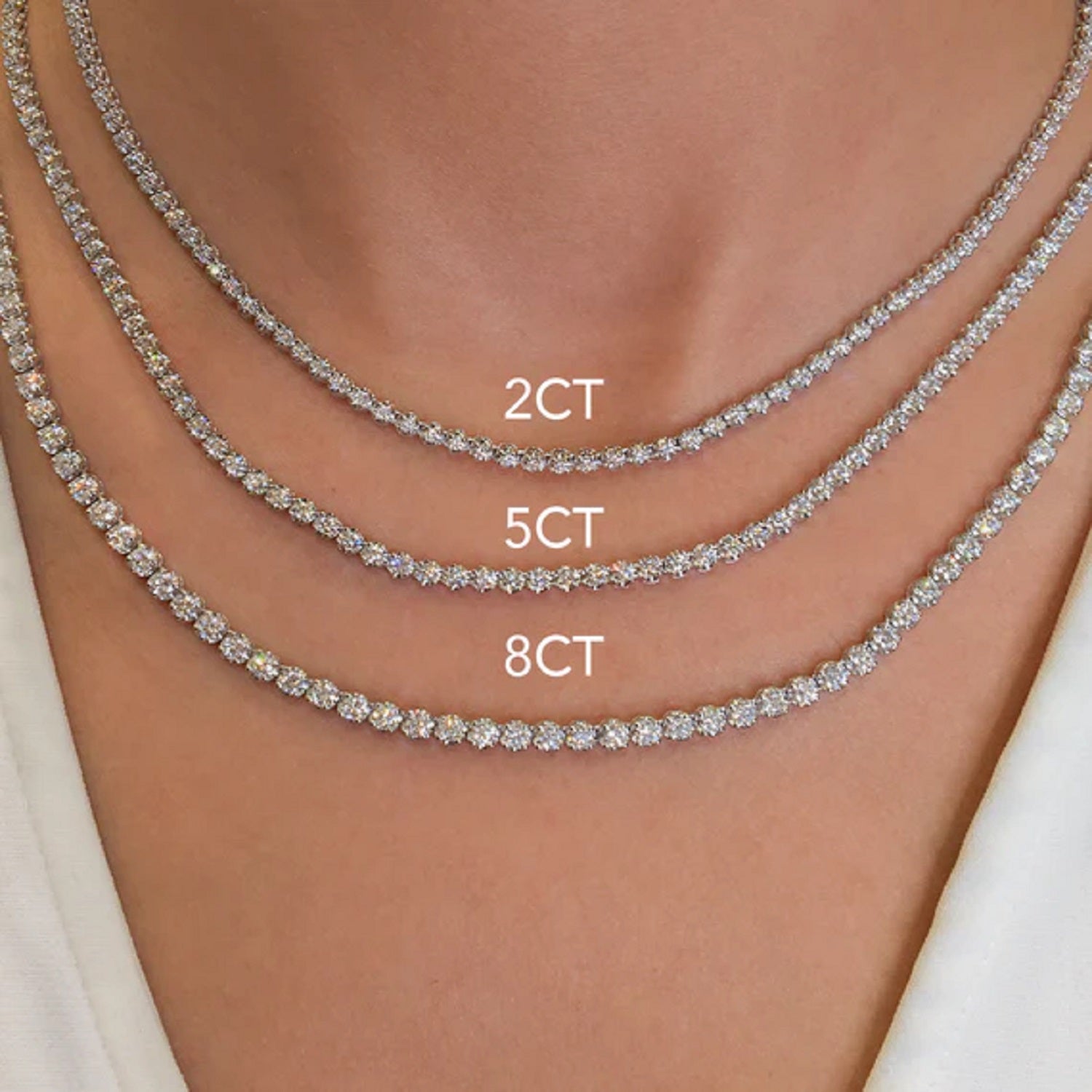 Round Brilliant White 8.00ct Diamonds Tennis Princess Necklace Graduated – London Collection