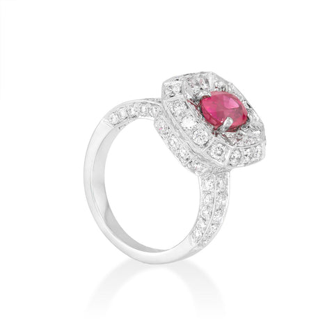 Verona | Inel Rubin Natural 1.20ct si Diamante 0.60ct | Aur Alb 18K