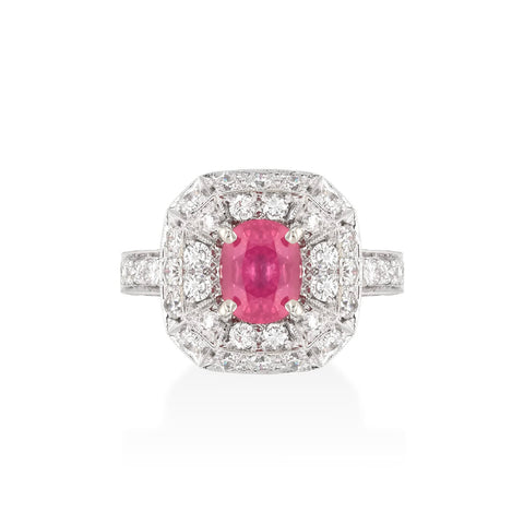 Verona | Inel Rubin Natural 1.20ct si Diamante 0.60ct | Aur Alb 18K