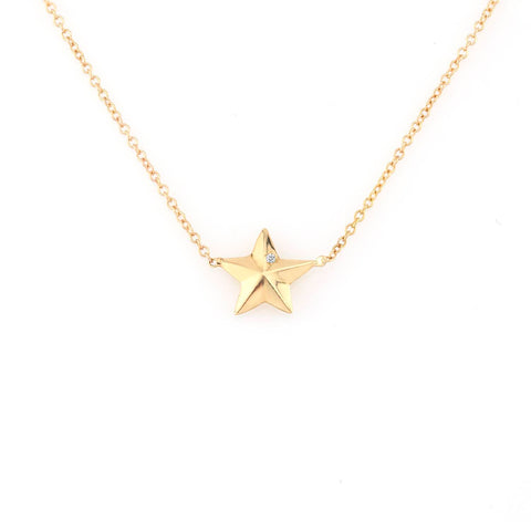 Lantisor din aur galben de 18k cu Steluta 3D si cu 2 diamante