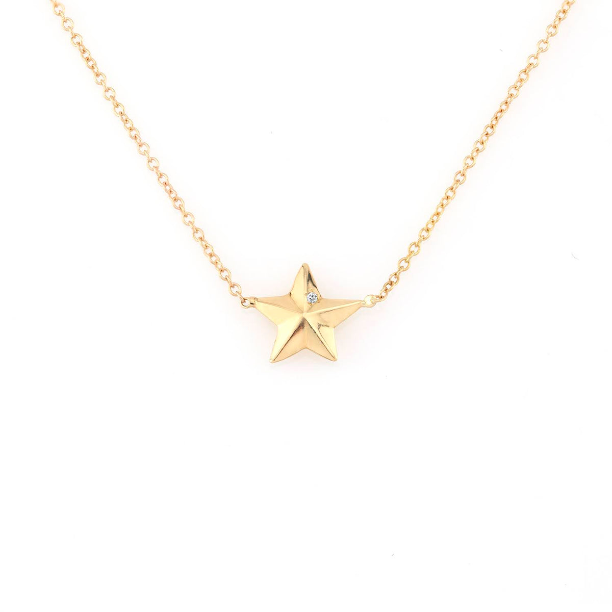 Lantisor din aur galben de 18k cu Steluta 3D si cu 2 diamante albe