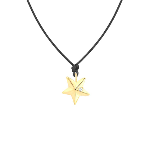 Pandant Steluta 3D cu 2 diamante din aur galben de 18K