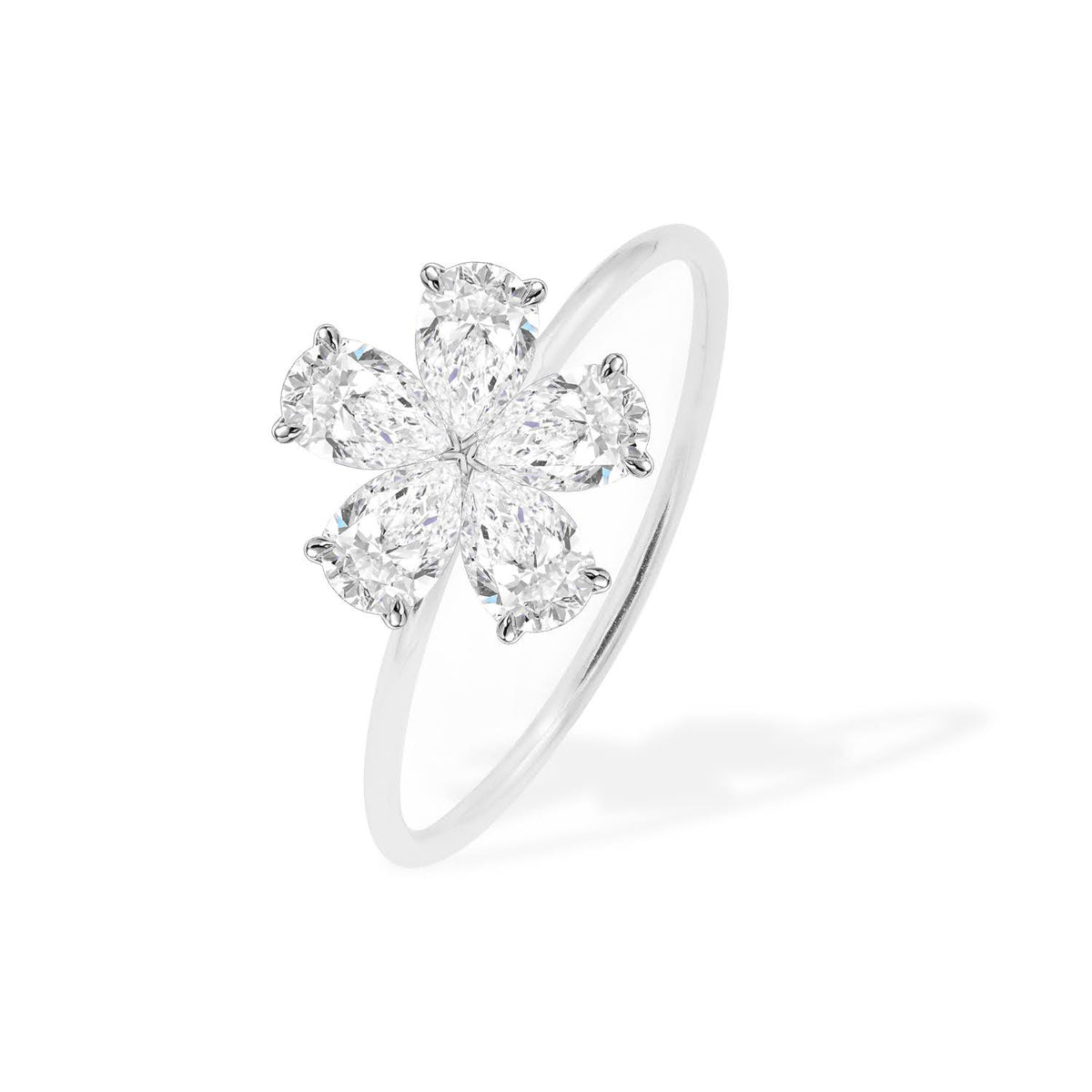 Inel Floare cu 5 diamante Pear Cut albe 0.90ct din aur de 18k