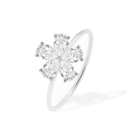 Inel Floare cu 5 diamante Pear Cut albe 0.90ct din aur de 18k