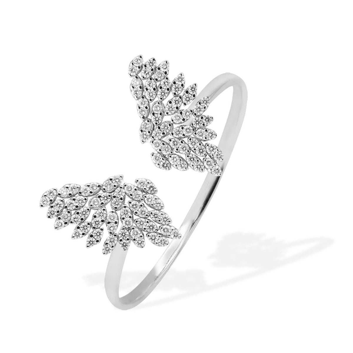 Inel cu Aripi Pave de diamante 0.57 din aur alb de 18K