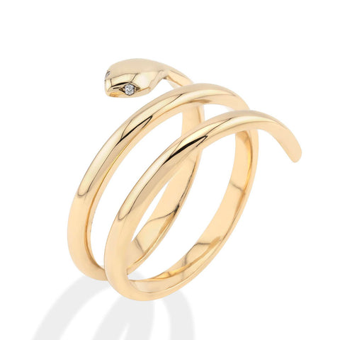 Inel sarpe cu 2 Diamante din Aur Galben 14K