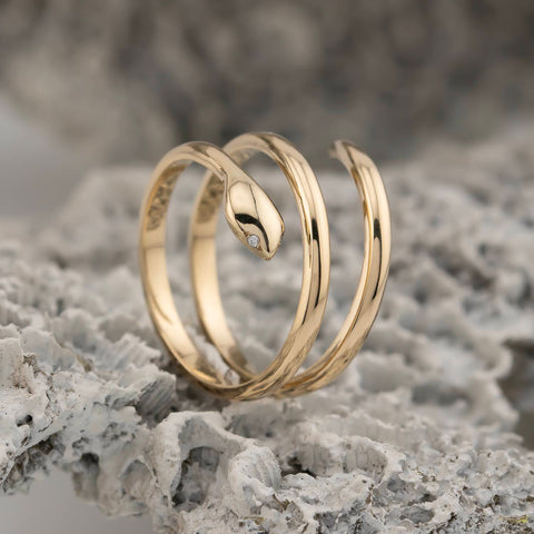 Inel sarpe cu 2 Diamante din Aur Galben 14K