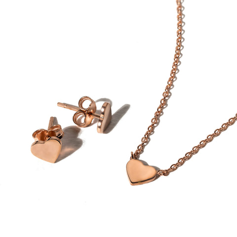 18K rose gold Chain and Heart Earrings set